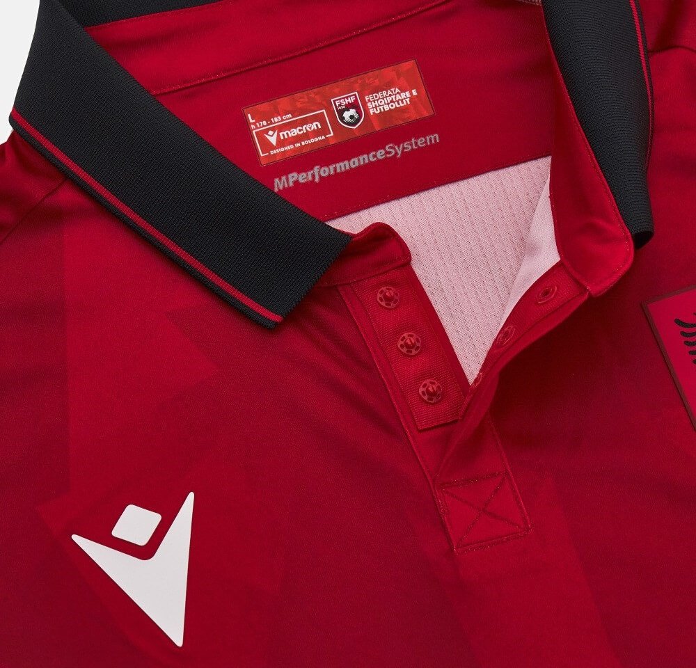 Camisas-da-Albania-2023-2024-sao-reveladas-pela-Macron-14 Camisa Albânia Polo Vermelha 2023/24 Masculina