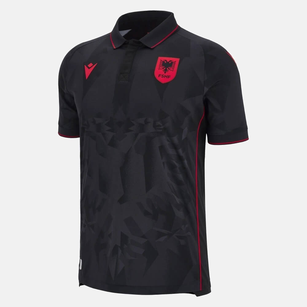 Camisa Alb Nia Polo Preta 2023 24 Masculina Malta Esportes   Camisas Da Albania 2023 2024 Sao Reveladas Pela Macron 15 