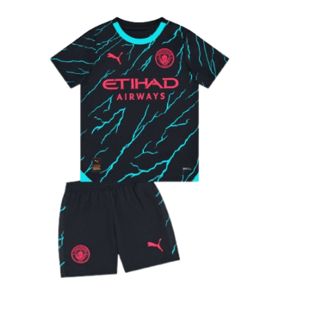 Kit Infantil Manchester City Azul Escura 3 2023/24 Unissex