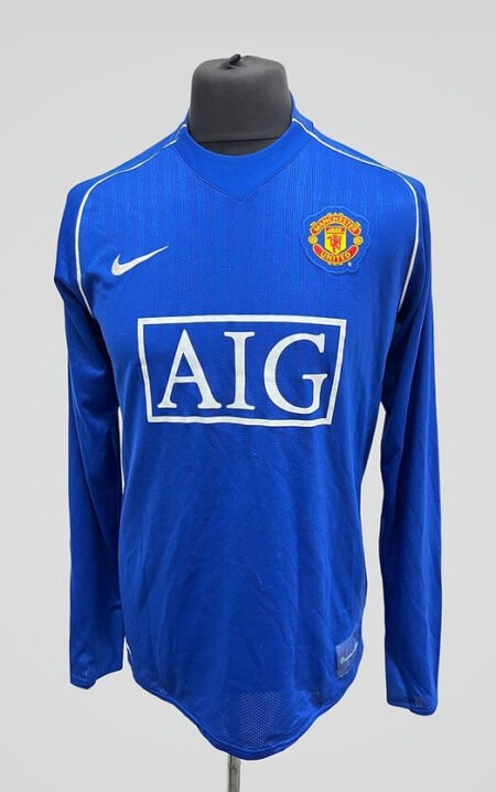 Camisa Manchester United Away Azul 2007/08 Manga Longa