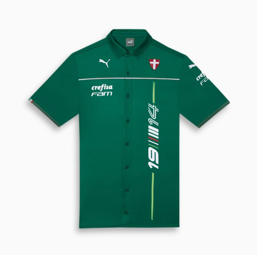 Camisa Palmeiras Abel Ferreira Motorsport Botão Verde Camisa Palmeiras Abel Ferreira Motorsport Botão Verde