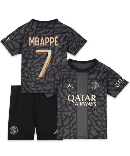Kit Infantil PSG Preta III Third MBAPPÉ #7 2023/24 Unissex