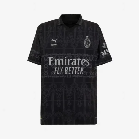 Camisa Quatro do Milan Preta Gola Polo 2024 Jogador Masculina