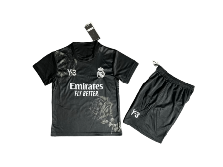 Kit Infantil Real Madrid Preta Flores Y-3 2024/25 Unissex