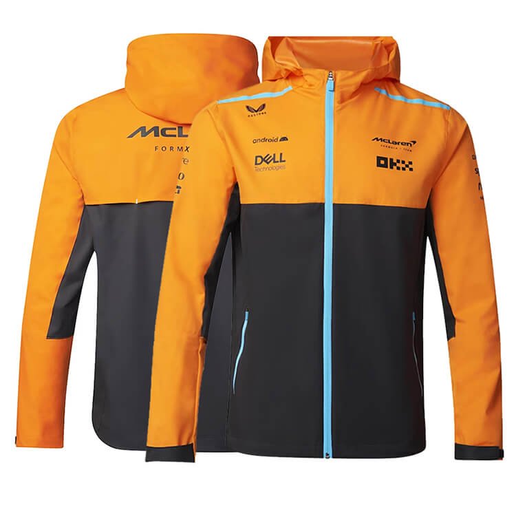 Jaqueta de Frio McLaren F1 Team Laranja Com Zíper e Capuz Jaqueta de Frio McLaren F1 Team Laranja Com Zíper e Capuz