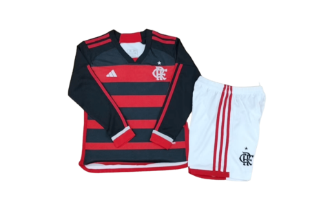 Kit Infantil Flamengo Manga Longa Vermelho 2024/25 Unissex