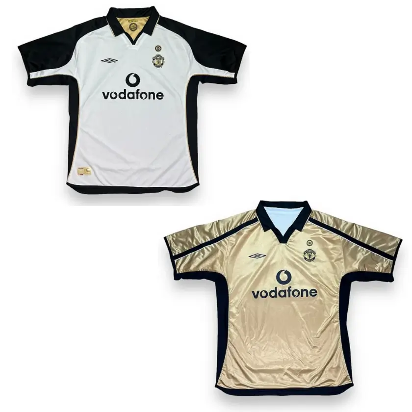 Camisa Man Utd Reversível Dourada/Branca Retrô 2001 100 Anos Camisa Man Utd Reversível Dourada/Branca Retrô 2001 100 Anos