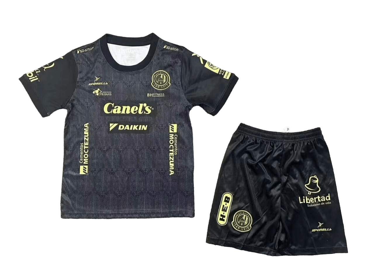 Kit Infantil Atlético San Luis Preta 2024/25 Unissex Kit Infantil Atlético San Luis Preta 2024/25 Unissex