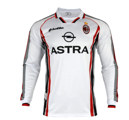 Camisa Ac Milan Branca Away 1997/98 Manga Longa Masculina