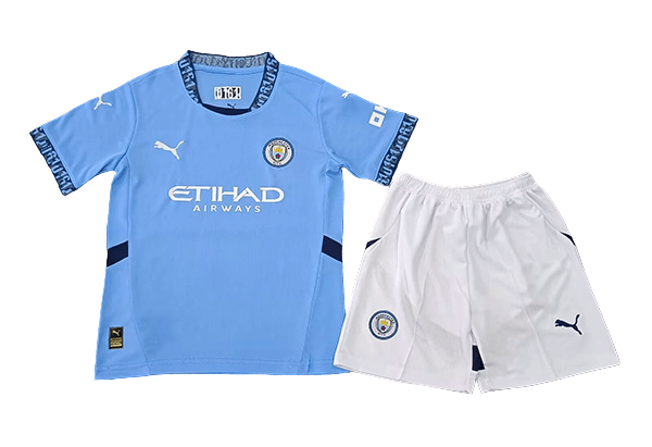 Kit Infantil Manchester City Azul Home I 2024/25 Unissex Kit Infantil Manchester City Azul Home I 2024/25 Unissex