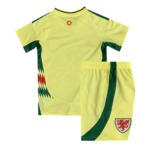 Kit Infantil País de Gales Amarela Away II 2024/25 Unissex