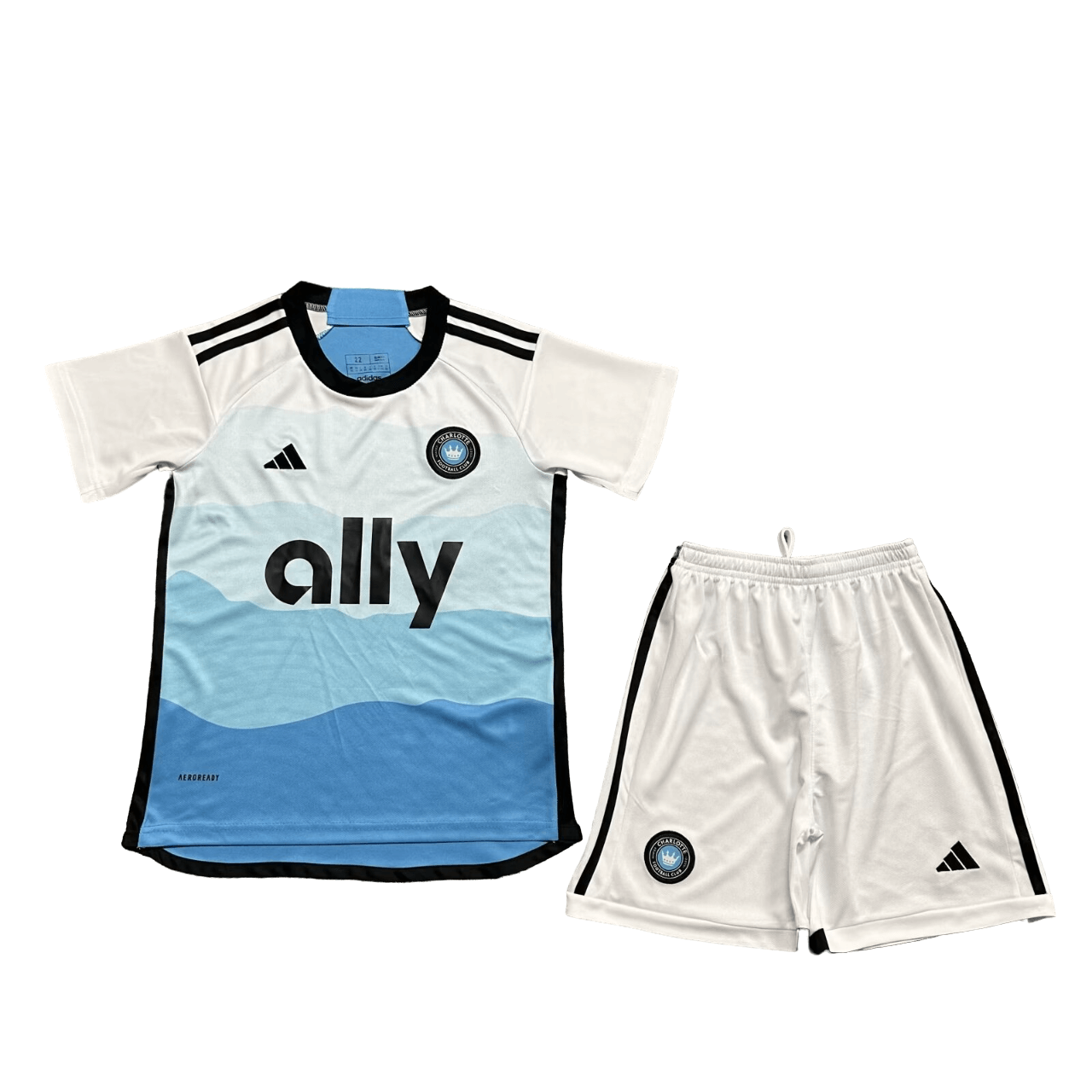 Kit Infantil Titular Charlotte FC Branca/Azul 2024/25 Unissex Kit Infantil Titular Charlotte FC Branca/Azul 2024/25 Unissex