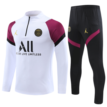 Conjunto de Treino PSG Jaqueta + Calça Branco/Vinho/Preta 2021/22
