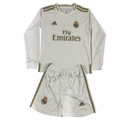 Kit Infantil Real Madrid Branca Home 2019/20 Manga Longa