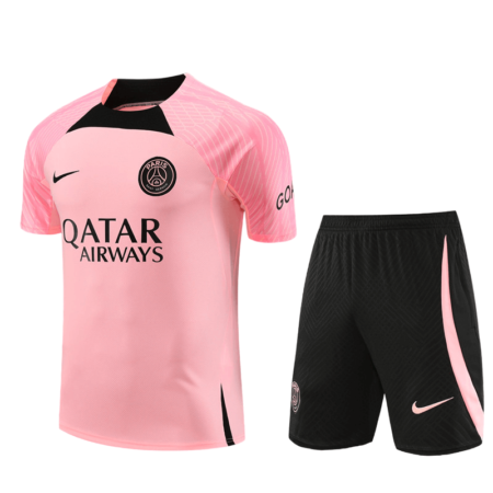 Conjunto de Treino PSG Camisa Rosa + Bermuda Preta 2023/24