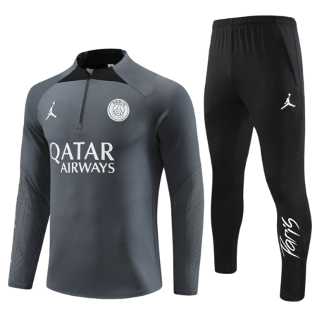 Conjunto de Treino PSG Jaqueta+Calça Cinza Escuro/Preta 2023/24