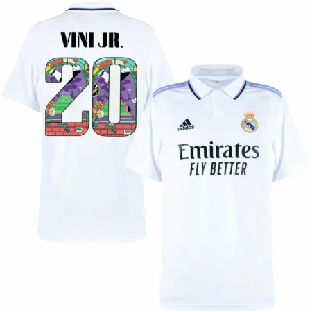 Camisa Real Madrid Branca I Vini Jr. #20 2022/23 common goal