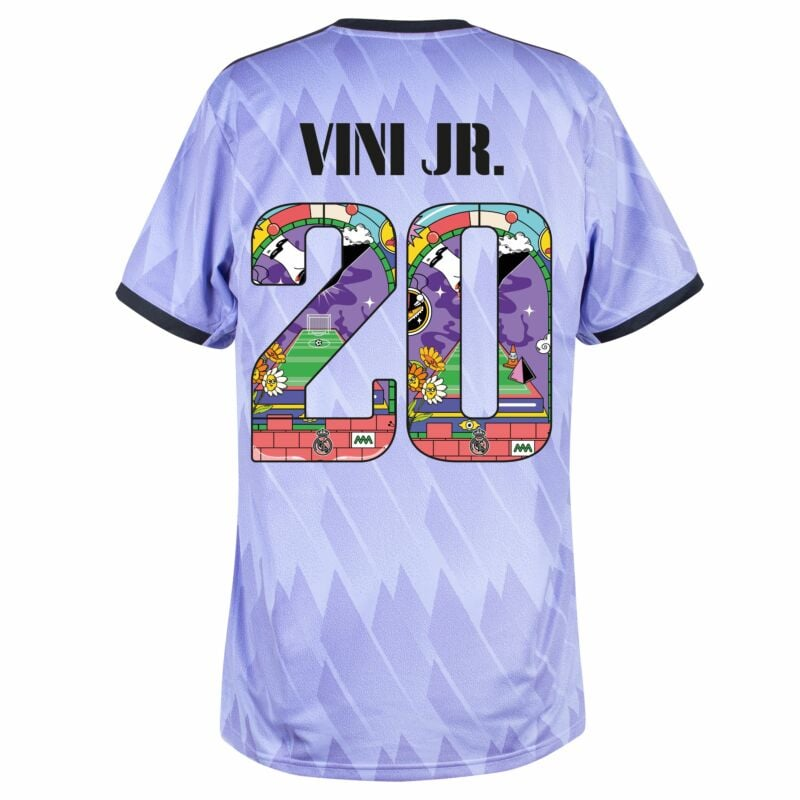 Camisa Real Madrid Roxo Vini Jr. #20 2022/23 common goal Camisa Real Madrid Roxo Vini Jr. #20 2022/23 common goal