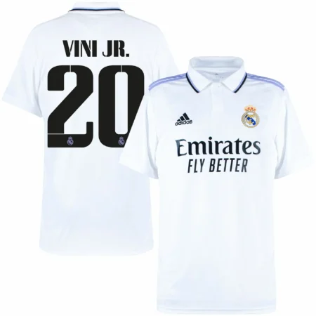 Camisa Real Madrid Branca I Vini Jr. #20 2022/23 Masculina