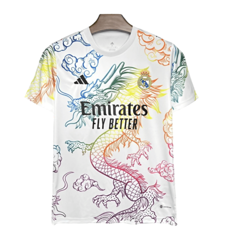 Camisa Real Madrid Treino Dragão Branca 2024/25 Masculina