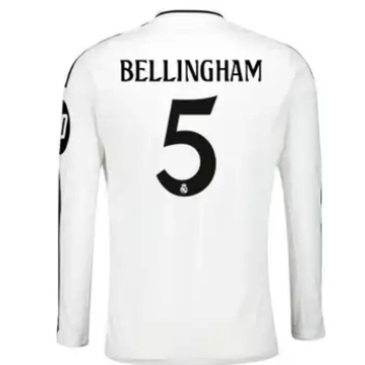 Camisa-Titular-Real-Madrid-bellingham-5-Branca-2024-25-Manga-Longa-loja-malta-esportes- Camisa Titular Real Madrid Bellingham #5 Branca 2024/25 Manga Longa