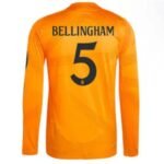 Camisa-reserva-Real-Madrid-bellingham-5-laranja-2024-25-Manga-Longa-jogador-loja-malta-esportes