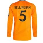 Camisa-reserva-Real-Madrid-bellingham-5-laranja-2024-25-Manga-Longa-loja-malta-esportes