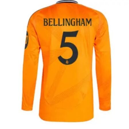 Camisa Reserva Real Madrid Bellingham #5 Laranja 2024/25 Manga Longa