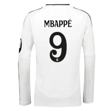 Camisa Titular Real Madrid Mbappe #9 Manga Comprida 2024/25 Branca