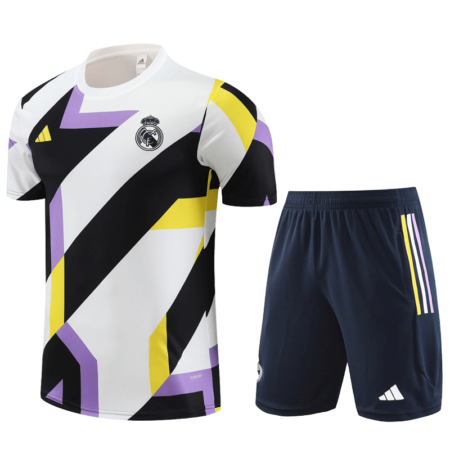 Conjunto Real Madrid Treino Bermuda e Camisa Branca Retalho 2024/25