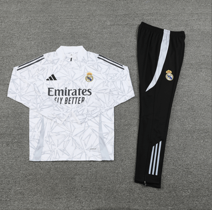 Conjunto de Treino Real Madrid Branco 2024/25 Jaqueta e Calça