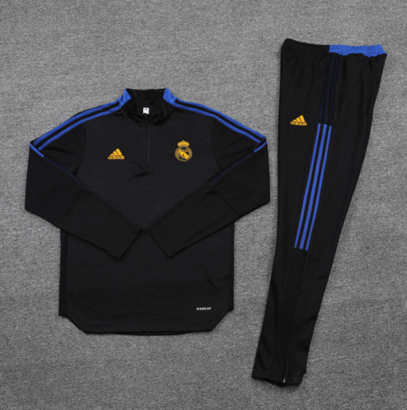 Conjunto de Treino Real Madrid Preta 2021/22 Jaqueta e Calça