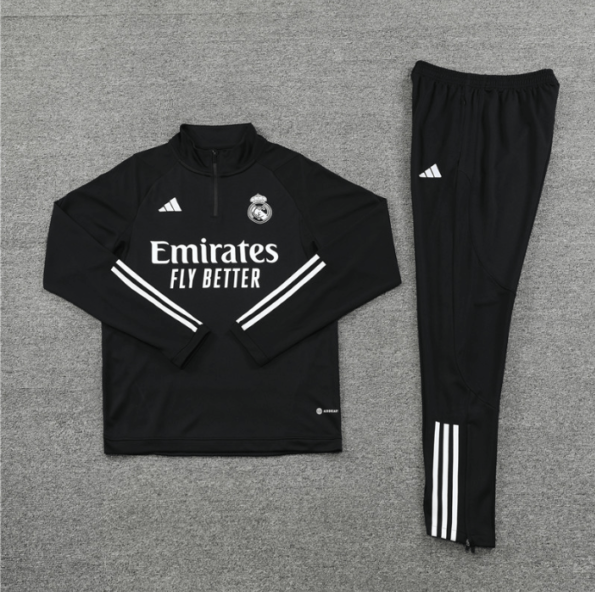 Conjunto de Treino Real Madrid Preto 2023/24 Jaqueta e Calça