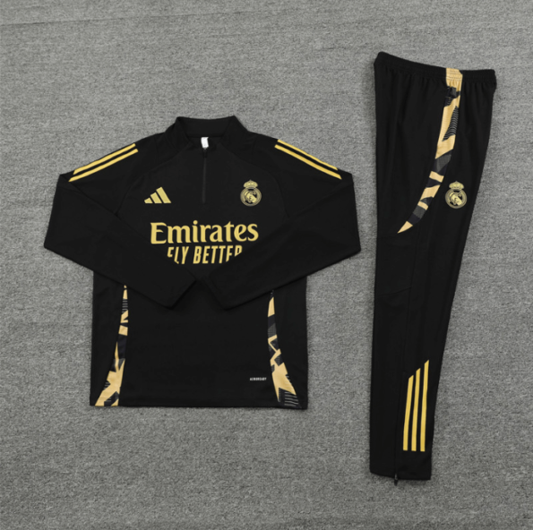 Conjunto de Treino Real Madrid Preto/Amarelo 2024/25 Jaqueta e Calça