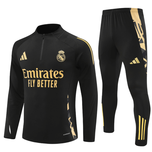 Conjunto de Treino Real Madrid Preto/Amarelo 2024/25 Jaqueta e Calça