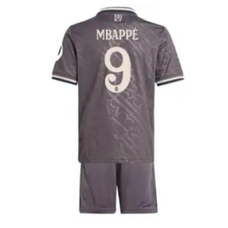 Kit Infantil Real Madrid Terceiro Mbappe #9 Cinza III 2024/25