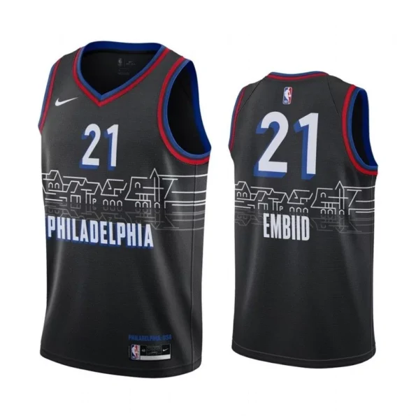 Regata NBA Swingman Philadelphia 76ers Preta 20/21 Azul Embiid #21