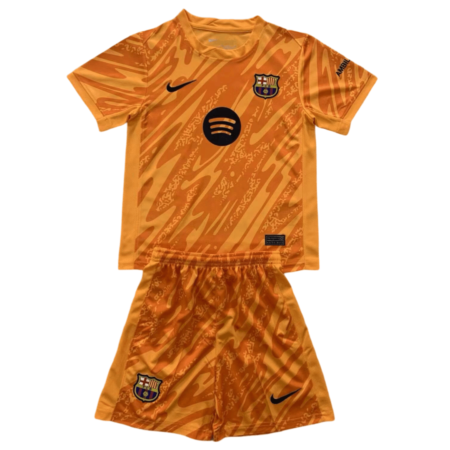 Kit Infantil Barcelona Laranja Goleiro 2024/25 Unissex
