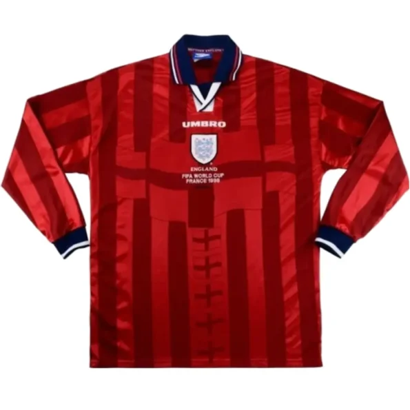 Camisa da Inglaterra Vermelha Away II 1998 Manga Longa