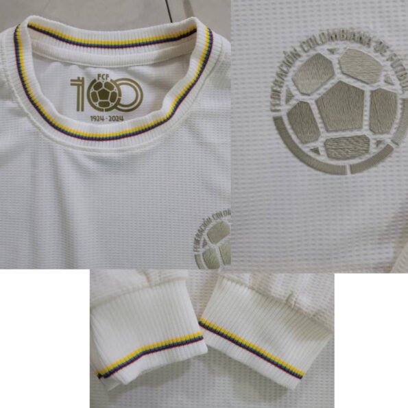 Camisa Colômbia Branca 100 Anos Retrô 2024/25 Manga Longa