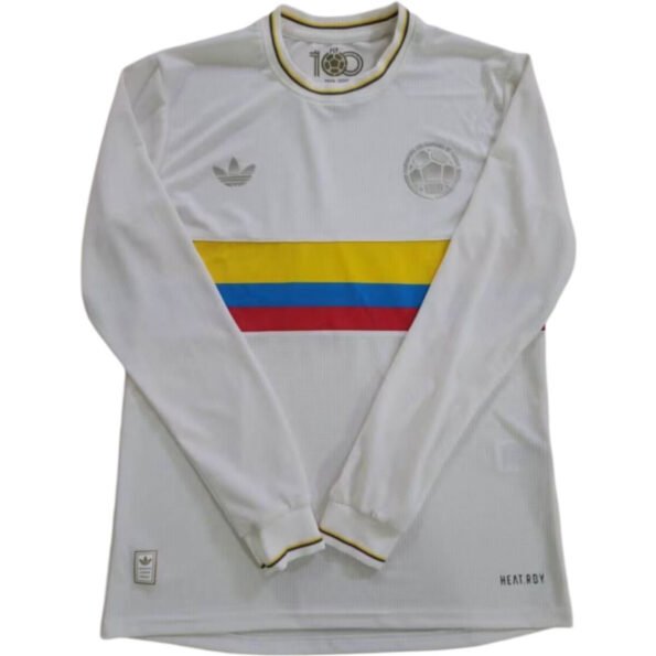 Camisa Colômbia Branca 100 Anos Retrô 2024/25 Manga Longa