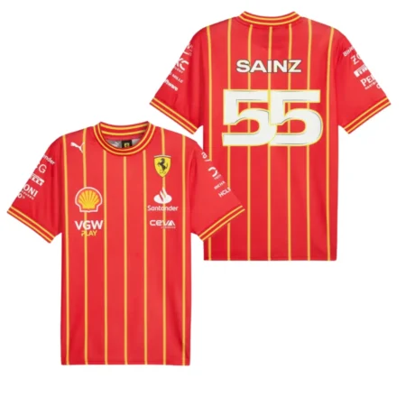 Camisa Scuderia Ferrari F1 Especil Futebol Sainz #55 Vermelha 2024