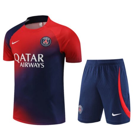 Conjunto PSG Treino Camisa e Short Azul com Vermelho 2023/24