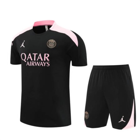 Conjunto PSG Treino Camisa e Short Preta Rosa Jordan 2024/25