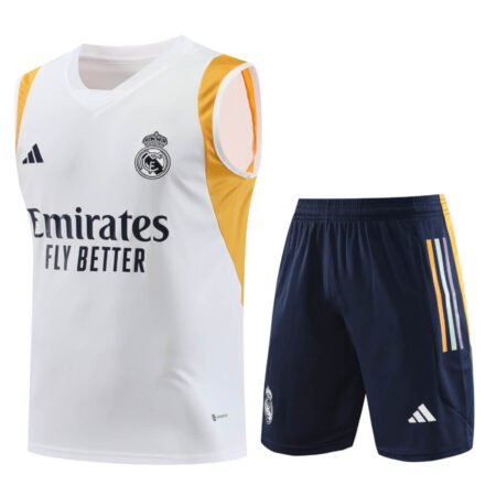 Kit Regata e Short Real Madrid Treino Branca/Laranja 2024/25