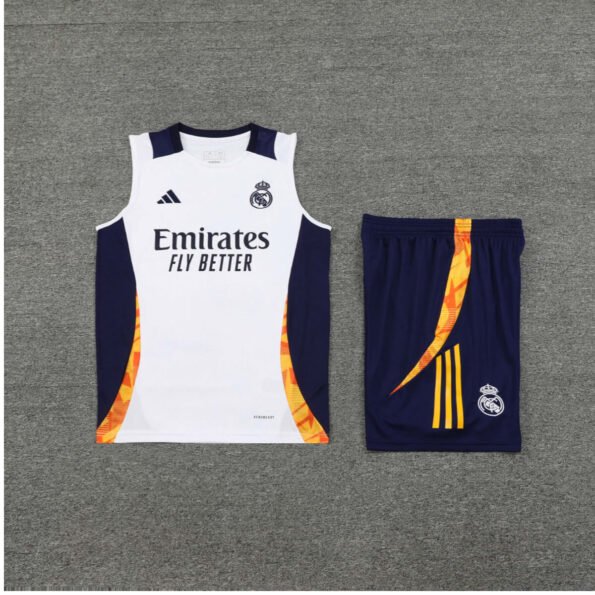 Kit Regata e Short Real Madrid Treino Branca/Azul 2024/25