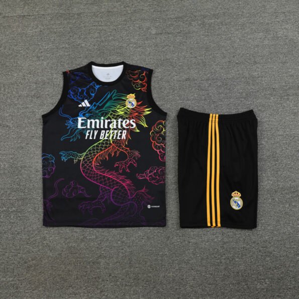 Kit Regata e Short Real Madrid Treino Preto Dragão 2024/25