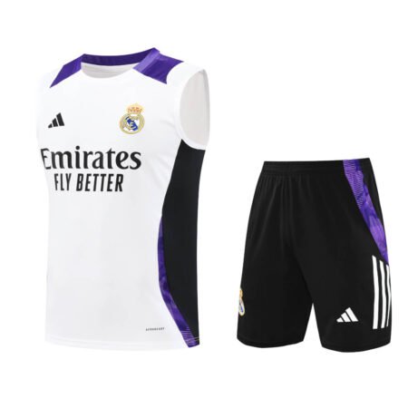 Kit Regata e Short Real Madrid Treino Branco/Roxo 2024/25