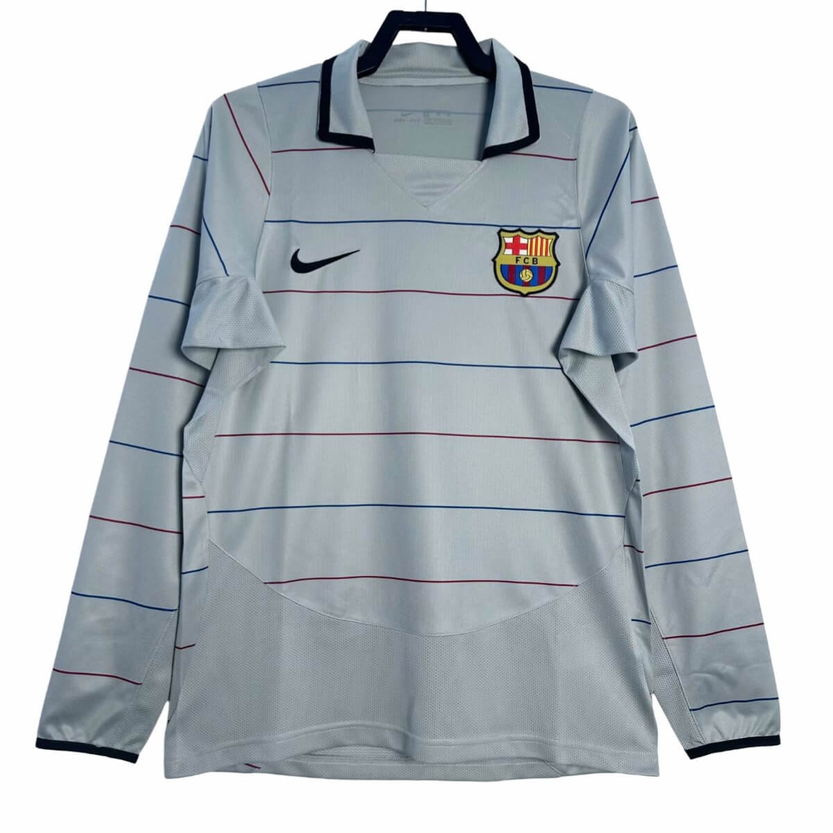 camisa-barcelona-2003-manga-longa-away-cinza Camisa Barcelona 2003 Cinza Away Retrô Manga Longa