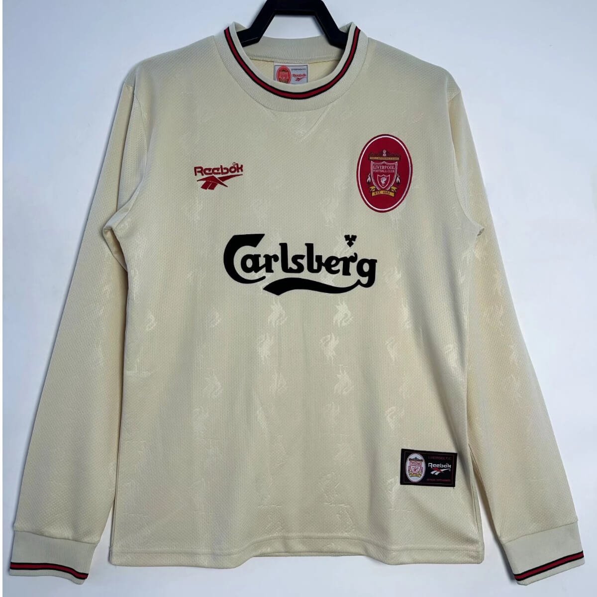 camisa-liverpool-1996-bege-retro-manga-longa Camisa Liverpool 1996 Bege Manga Longa Retrô